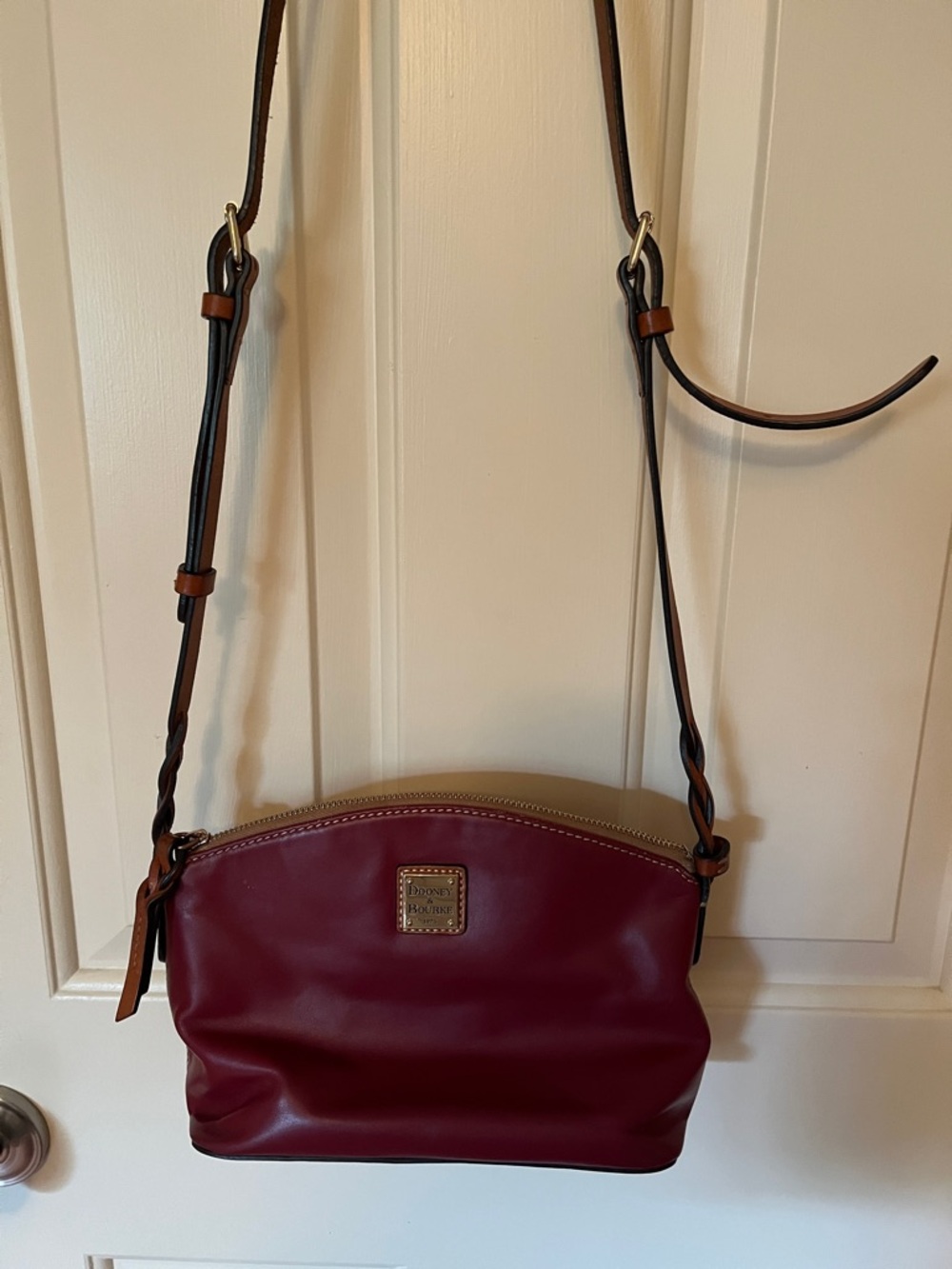 Dooney & Bourke Burgundy and Tan Leather Crossbody